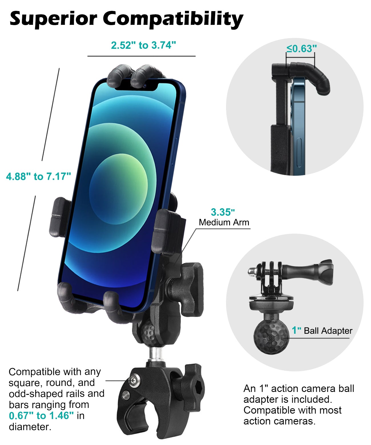 Motorcycle Clamp Phone Mount with Vibration Dampener